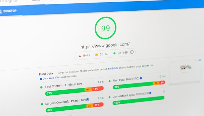 ページ表示速度の計測でスコア99が表示された画面