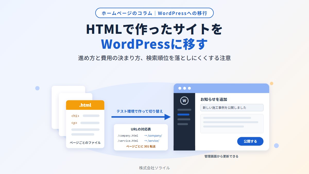 HTMLで作ったサイトをWordPressに移す｜進め方と費用の決まり方、検索順位を落としにくくする注意【2026年版】