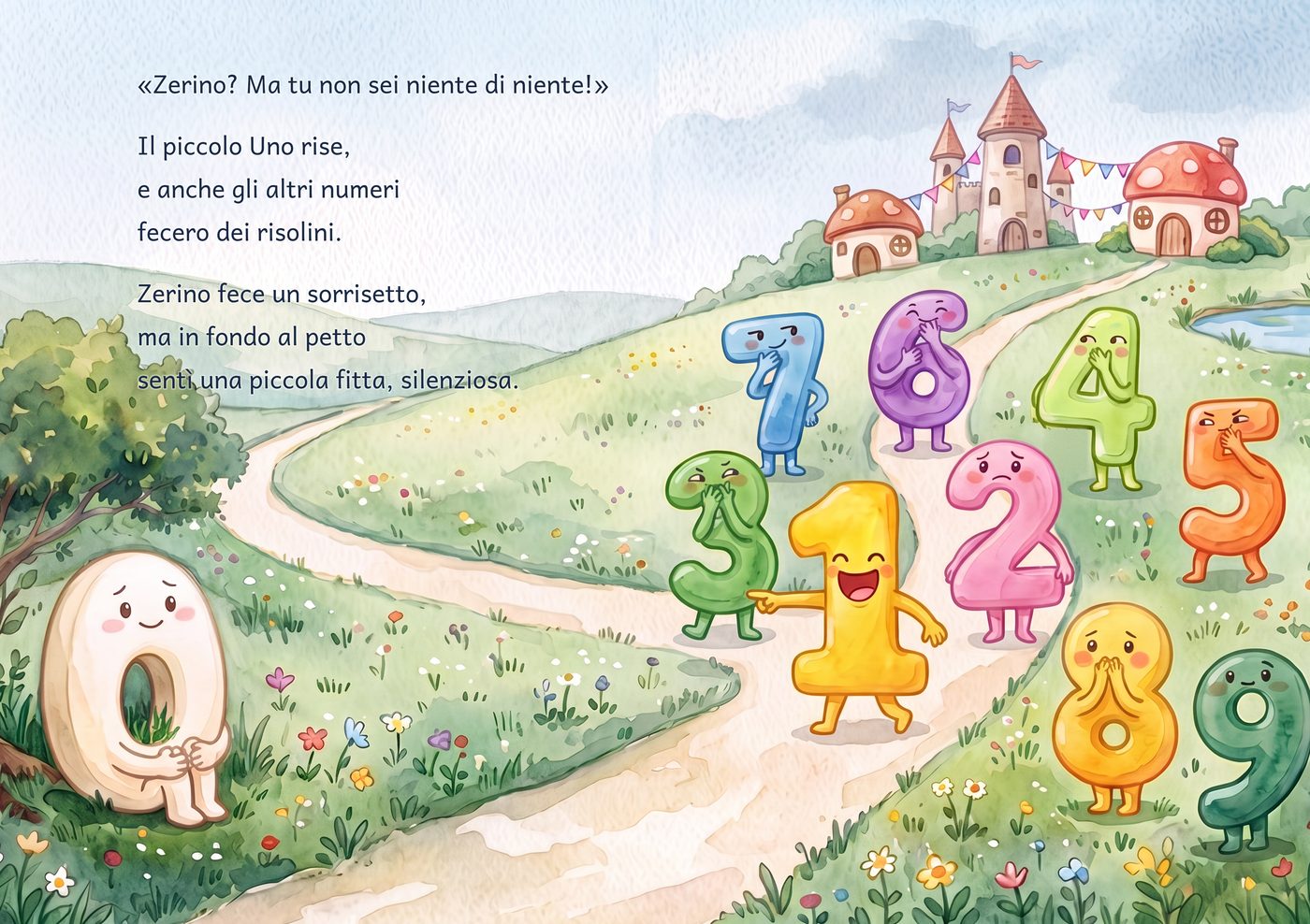 Doppia pagina 2. Uno ride e indica Zerino, gli altri numeri ridacchiano. Zerino fa un piccolo sorriso.