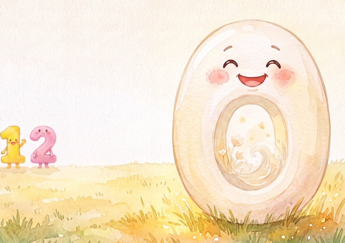 朝の草原で、ゼロくんがにっこり笑っている。おなかのなかに やわらかな光がある